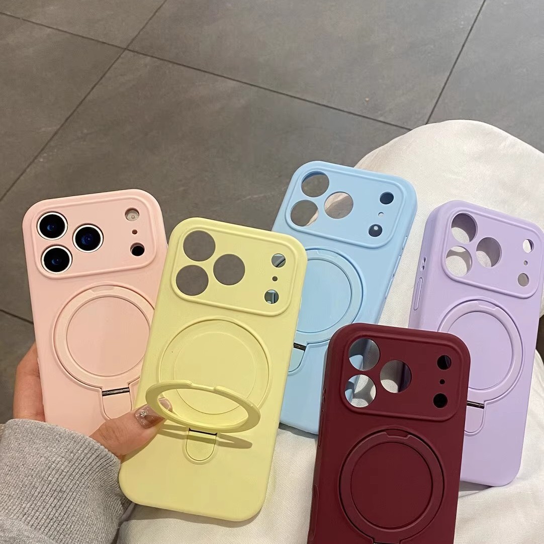 Liquid Silicone Phone Case, 360°Rotatable Magnetic Ring Kickstand, Wireless Charging Protective Cover With Raised Camera Lens Cutout For IPhone 12 1