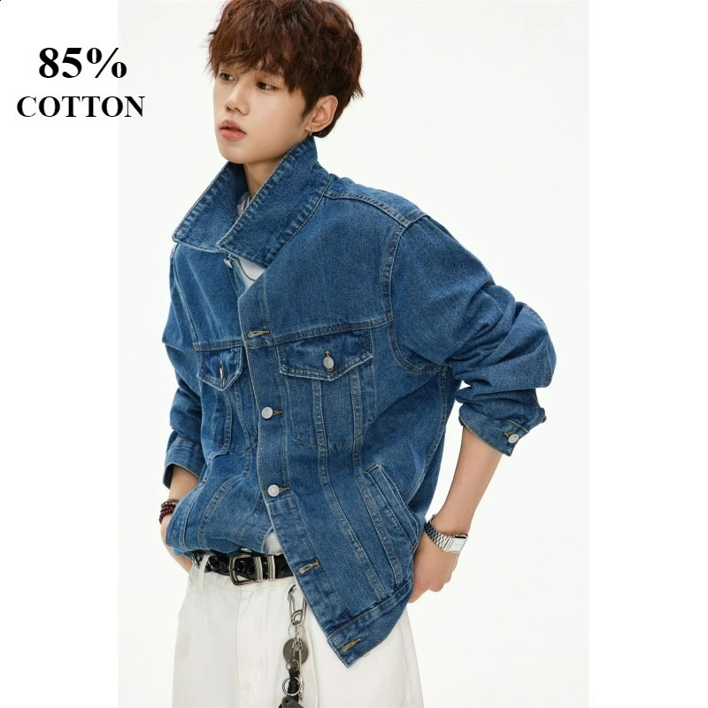Classic Washed Denim Jacket for Men Minimalist n Relaxed Fit Old Money Aesthetic 260907