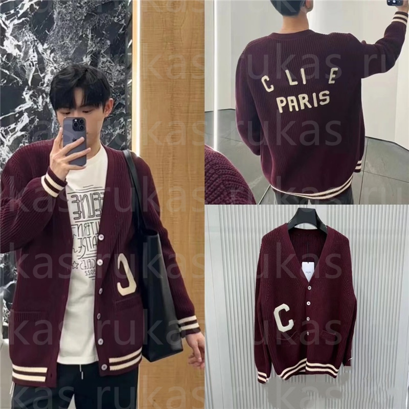 Patch pocket cardigan sweater designer men's cardigan fashion wool cotton clothing letter printed knitted sweater cardigan button women's