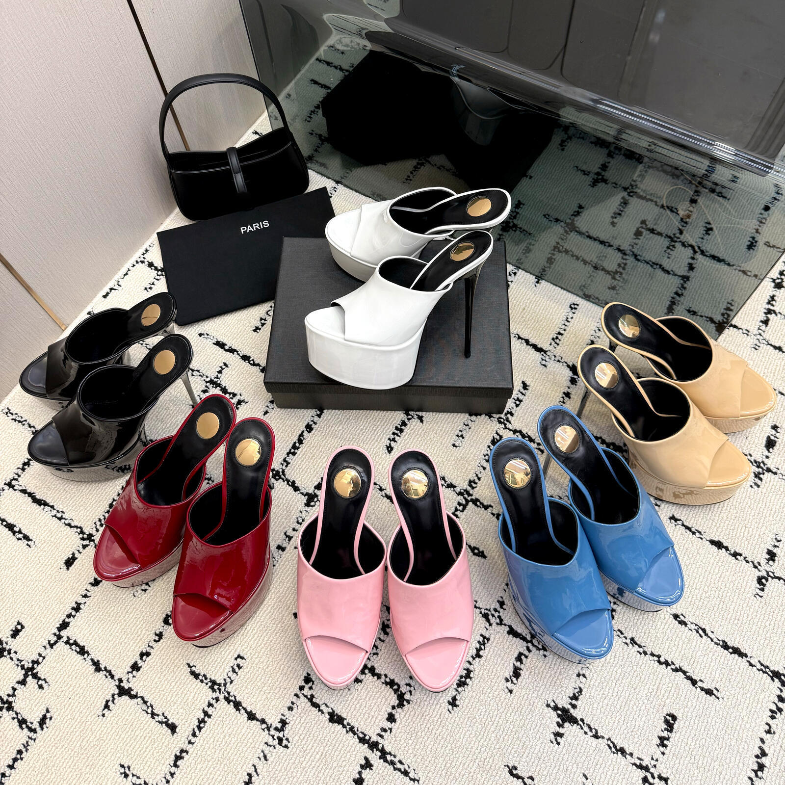 Platform Wedge slippers dress shoes 10A Wedding Metal sheet luxurys Designer Stiletto heels Summer women Sexy Party sandal pub Leather High heeled s