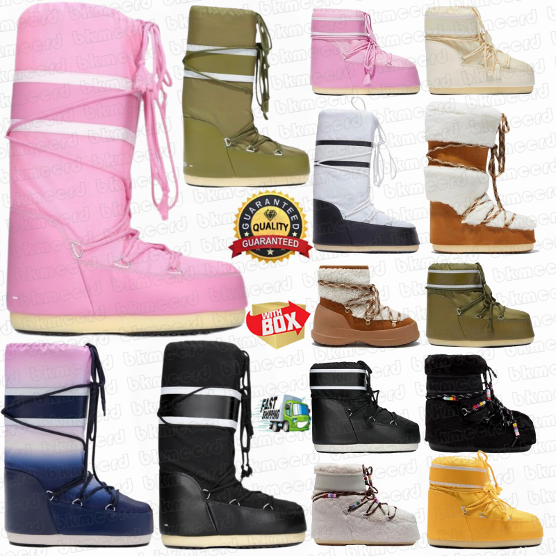 bottes de neige femme Designer Icones Nylon Boot Kaki Low Boot Rose Crème Rouge Cognac Polaire Camel Shearling Whiskey marron bleu Off White Gris