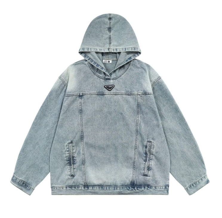 designer vintage denim style Retro denim hoodie jacket for men and women designed for spring and autumn loose fitting long sleeved p Daily outings