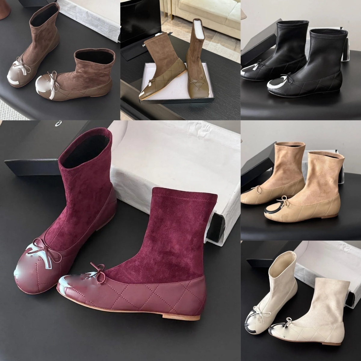 Boot Designer Woman Luxury Shoe Sock Knit Fabric Slip Leather White Brown Black Outdoor Street Wear Casual Trendy Retro Model Quilted Fashion Rubber