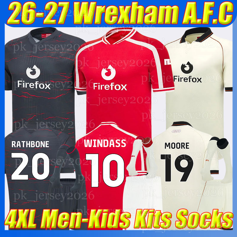 4XL 26/27 Wrexham WINDASS MOORE soccer jerseys SMITH BROADHEAD 2026 2027 RATHBONE LEE CLEWORTH HARDIE DOBSON THOMASON LONGMAN JAMES national team fo