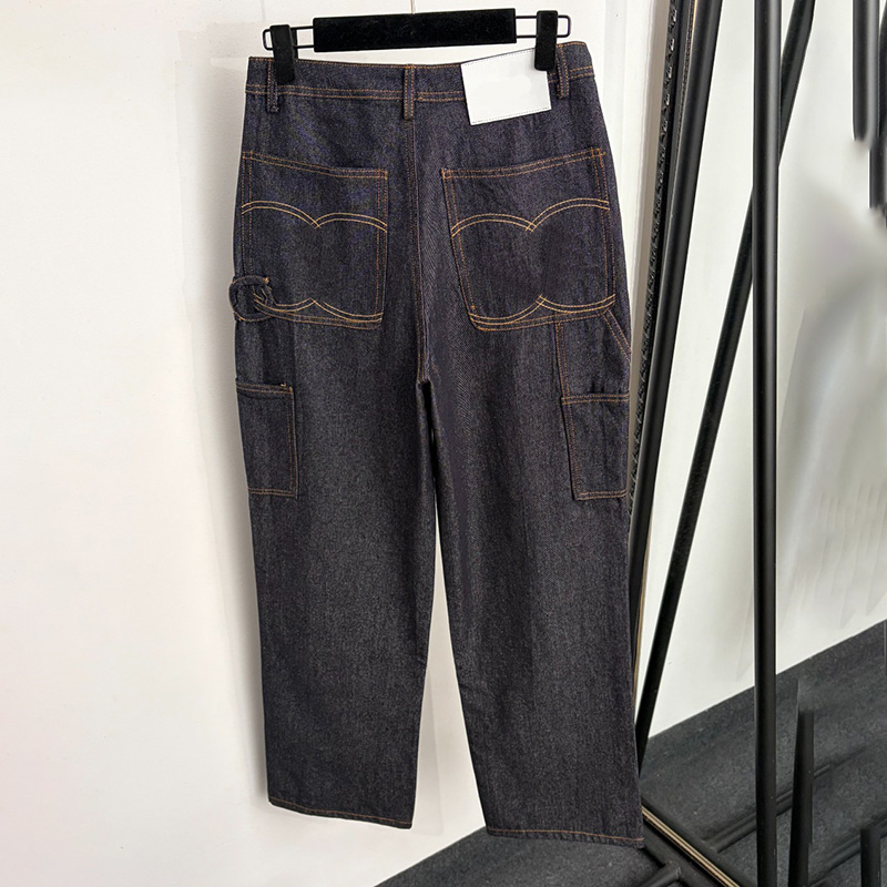 Vintage Women High Waist Jeans Luxury Embroidered Cargo Denim Pants Streetwear Spring Autumn Stylish Jeans Trousers