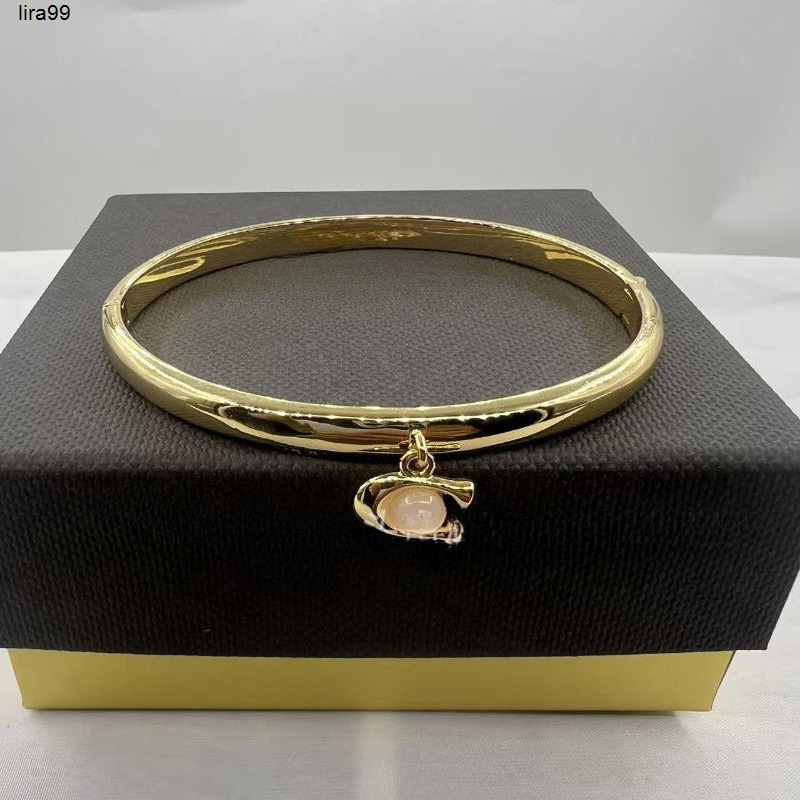 Bangle Gold Plated Bangle Bracelet For Women Smooth Oval Cuff Bangle With Imitation Pearl Pendant Elegant Daily Fashion Luxury Bangles Bracelets Jew