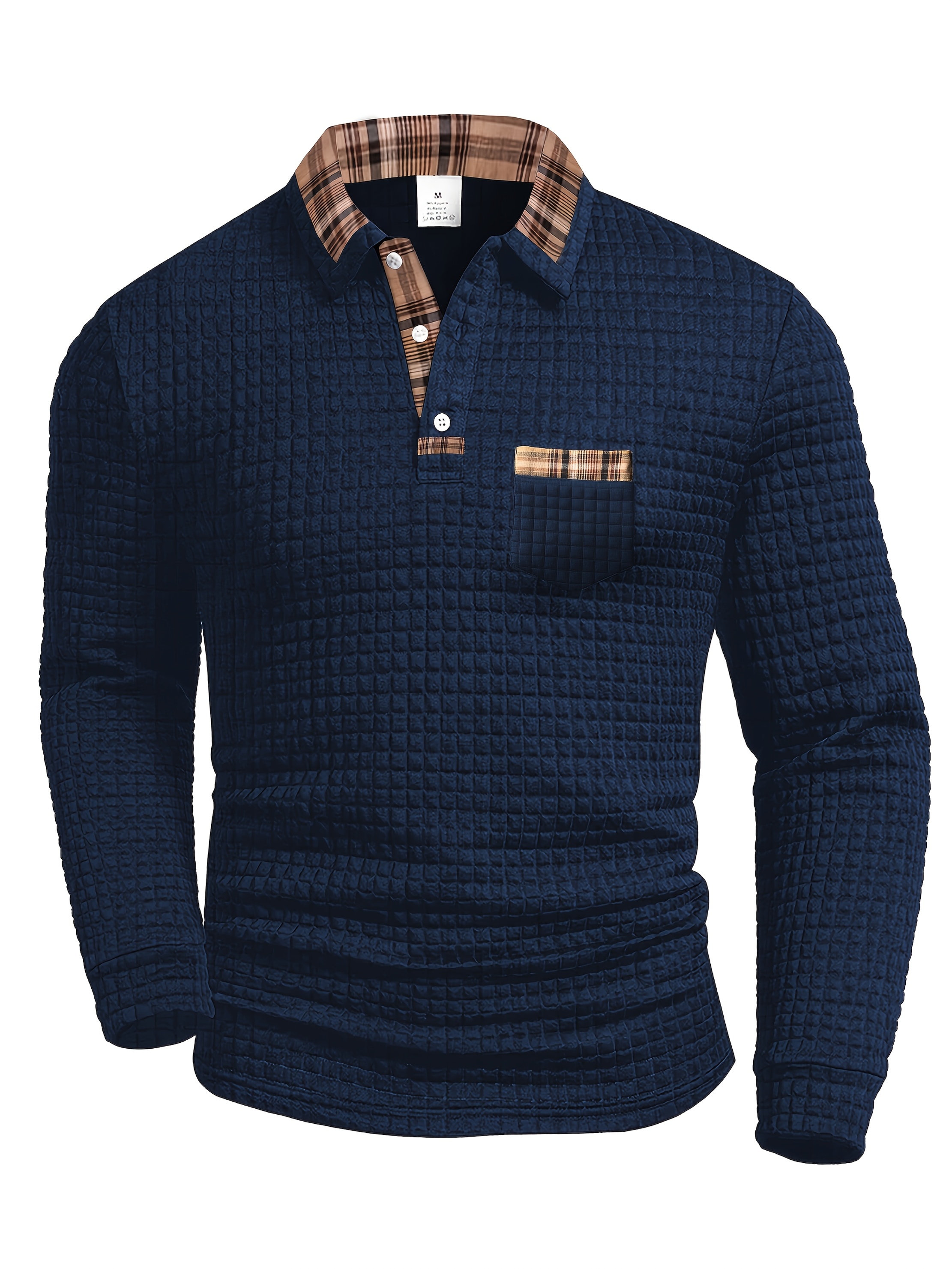 Designer Men's casual warm collared patchwork long sleeve autumn and winter polo shirt c1