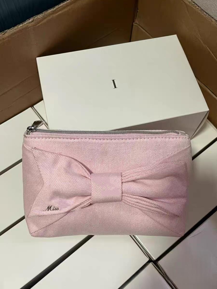Designer 16*10*8CM 3D bow pink denim Cosmetic Beaute Pouch makeup bag Makeup Organizer Box VIP Gift Box