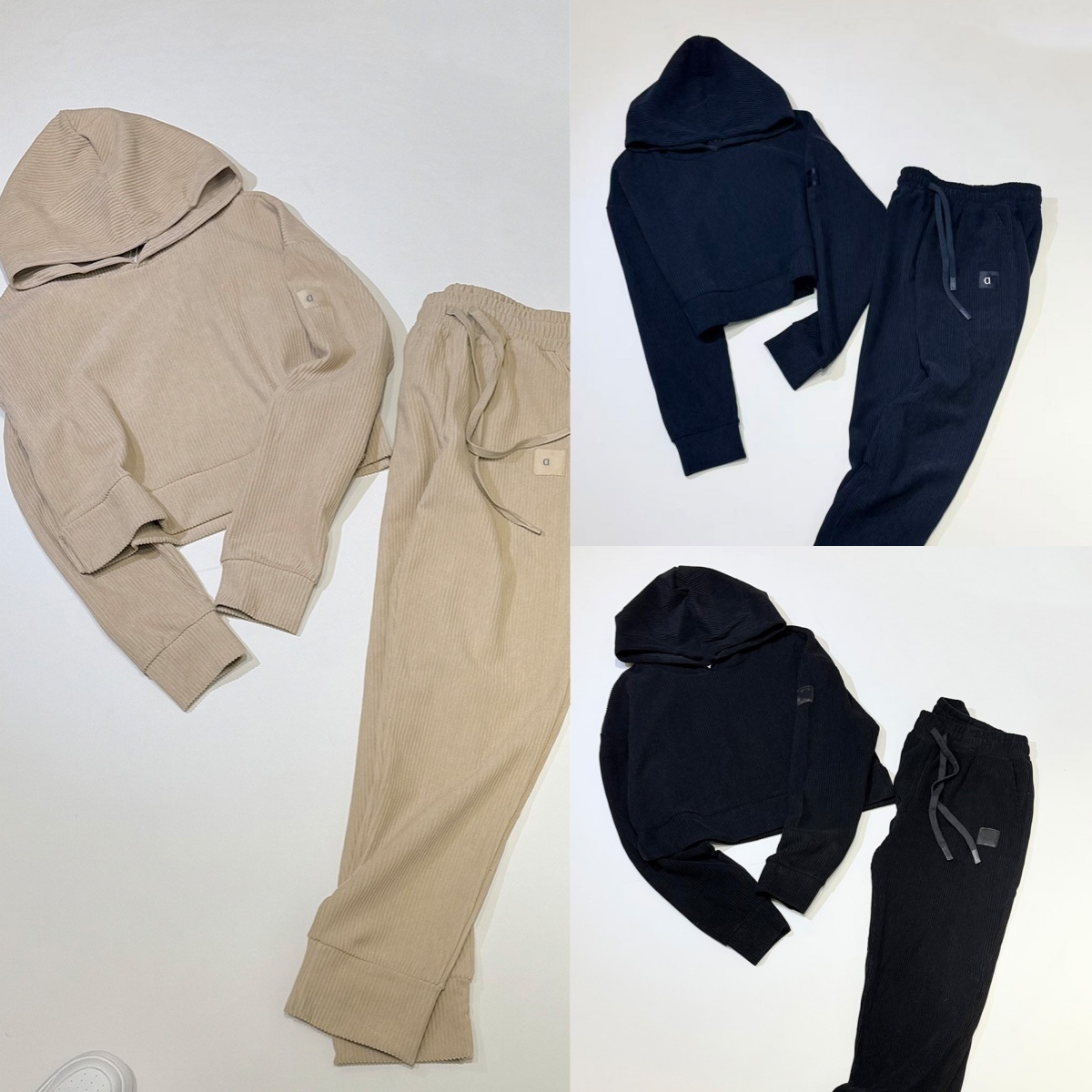 A2872 Ensemble à capuche en velours côtelé taille haute pour femme Costume décontracté coupe ajustée Sweat à capuche de yoga et pantalon coupe am