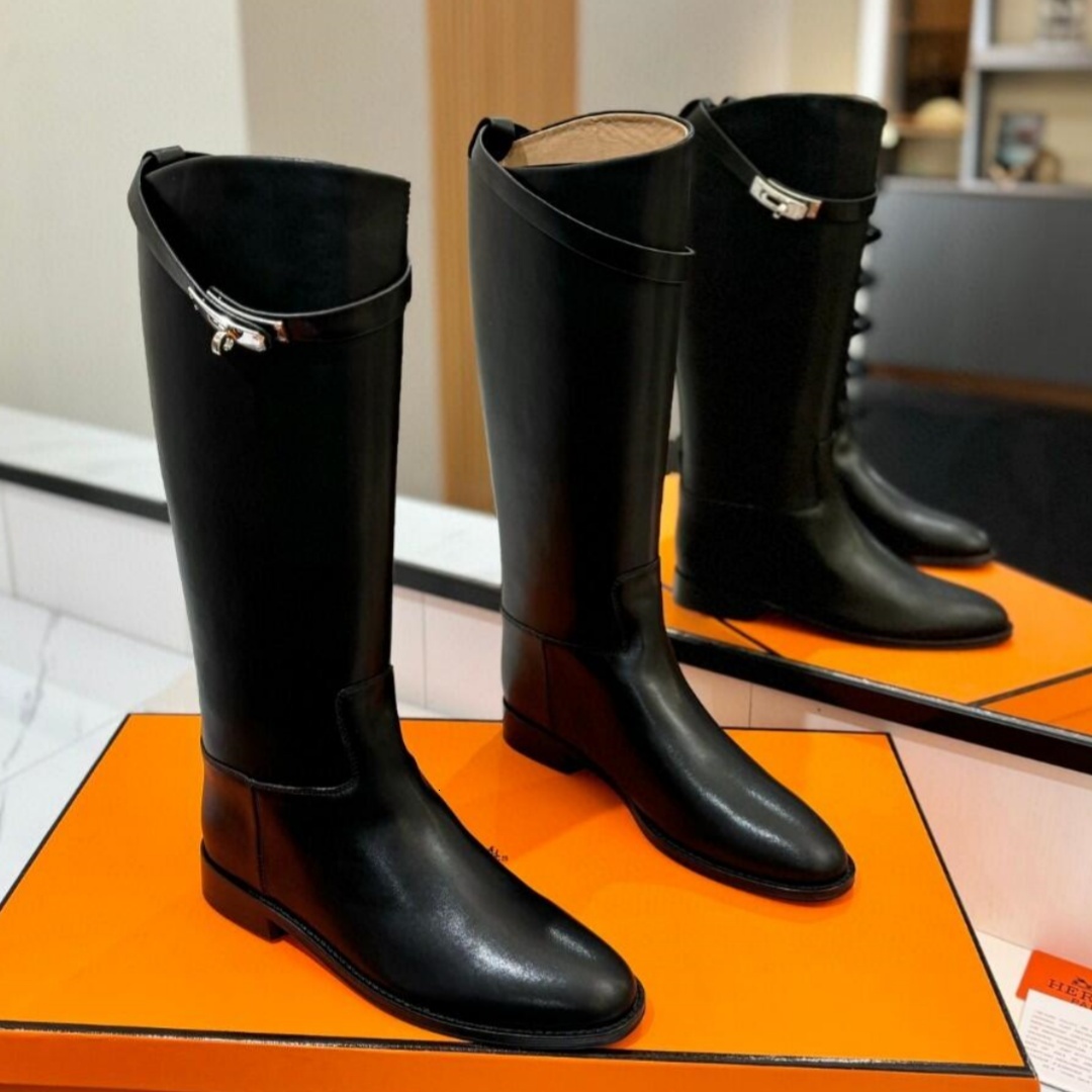 Knee High Shoe Designer Luxury Womens Tall Leather Low Block Heel Dress Formal Winter Fashion Stylish Model Wear Girl City Booties Ankle Fall Qualit