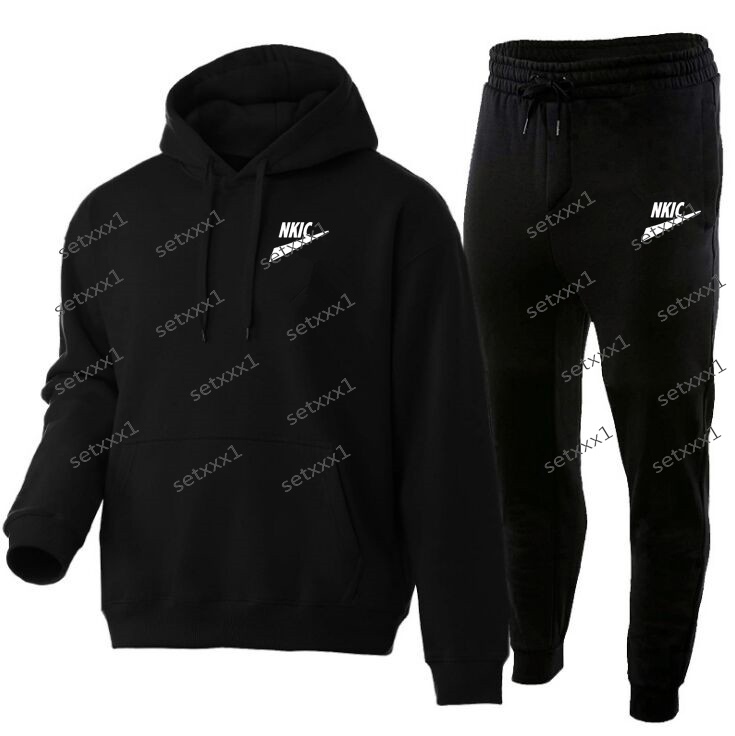Hommes Automne Hiver Noir Survêtement À Capuche Pantalon De Jogging Décontracté Streetwear Confortable Deux Pièces Lettre Imprimer Vêtements De S