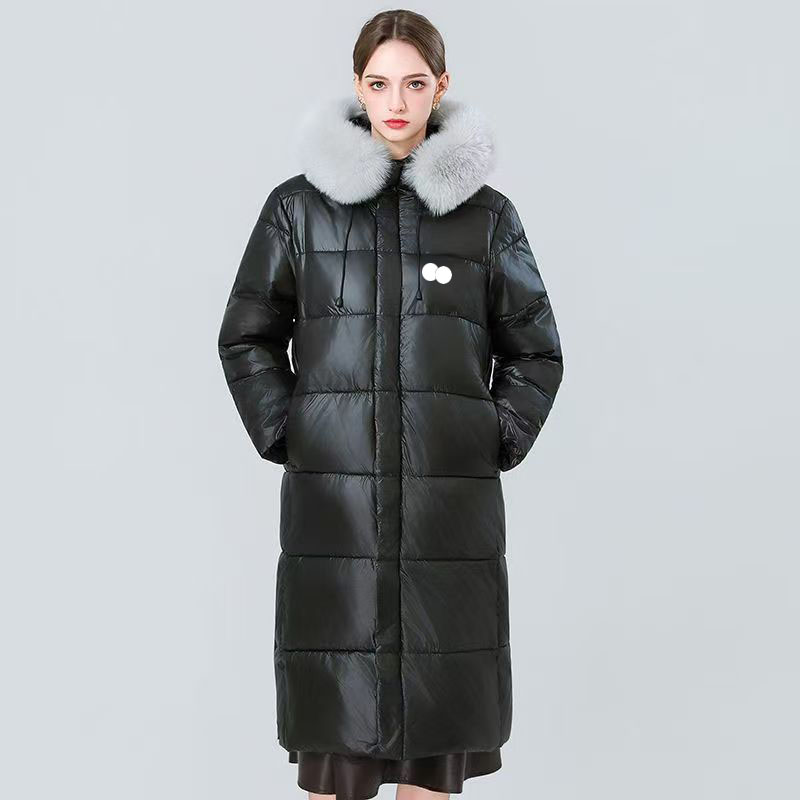 Long Jackets Women's Down Winter Bright Lady Puffer Parkas Coat Thick Warm Glossy White Duck Zipper Belt Shiny Hooded Fur Collar Women Jacket A