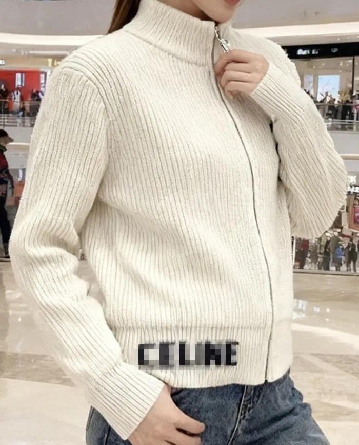 Designer knitted sweater, women's letter-embroidered high-neck knitted cardigan top, new designer sweater