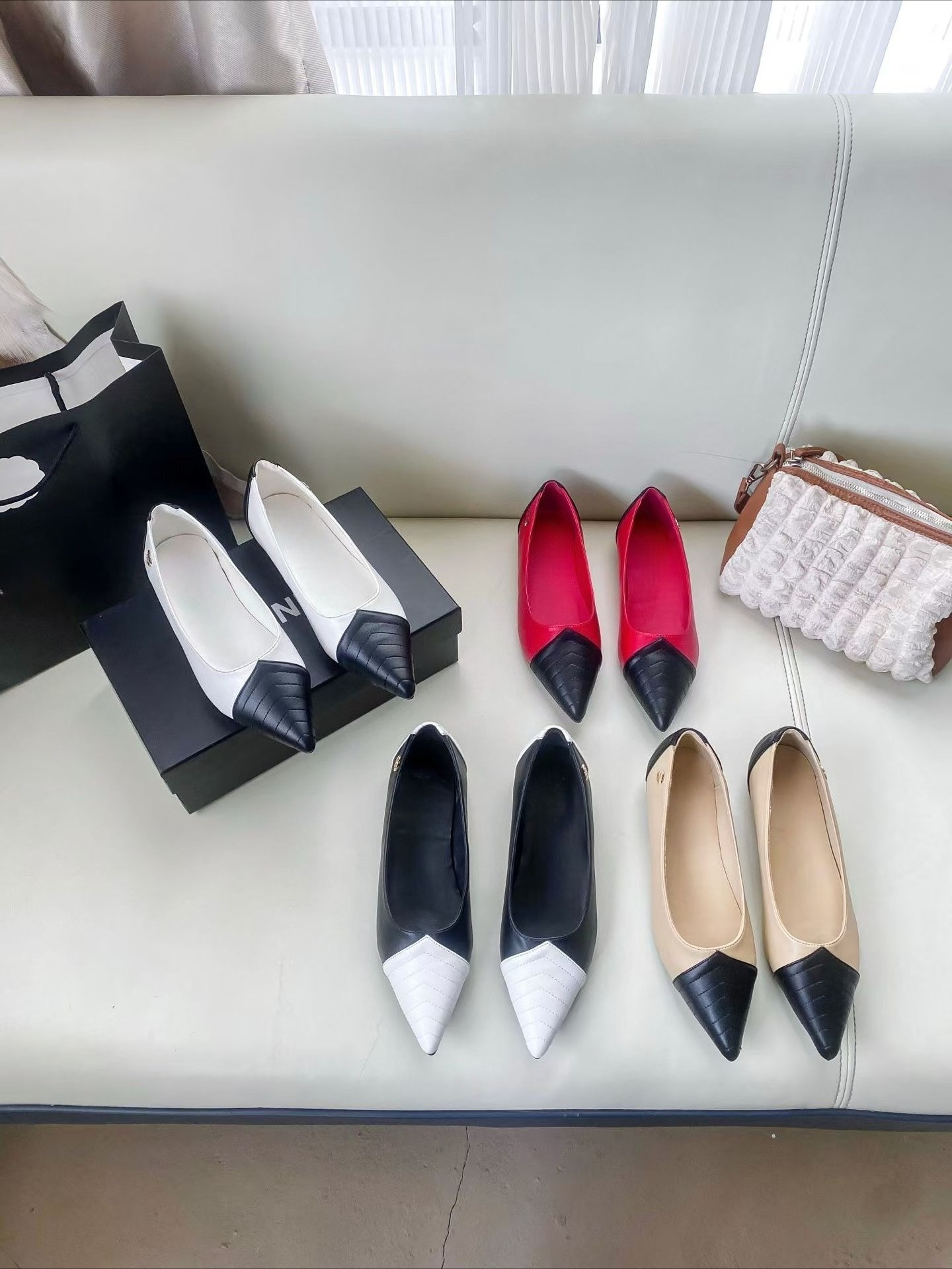 Designer shoes Women Color Block Pointed Toe Flat Shoes Elegant Patchwork Slip On Ballet Flats Ladies Soft Leather Casual Dress Office Multiple C