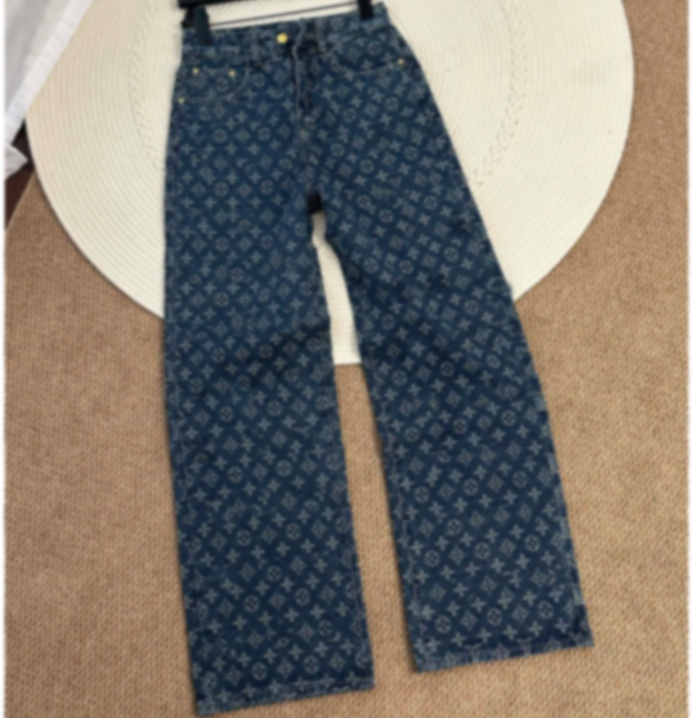 Designer Spring Summer New Monogram Series Crop Wide Leg Pants Casual Retro Denim Pieces