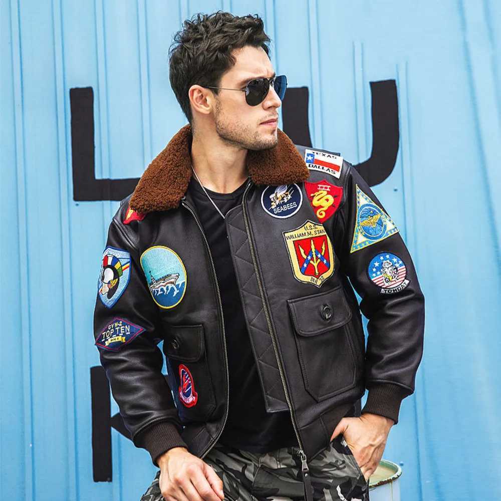 Pilot Winter Brown Dark G1 Leather Jacket Men Military Style Europe Size Thick Genuine Cowhide Top Gun Flight Coats 2026ss new P C260904
