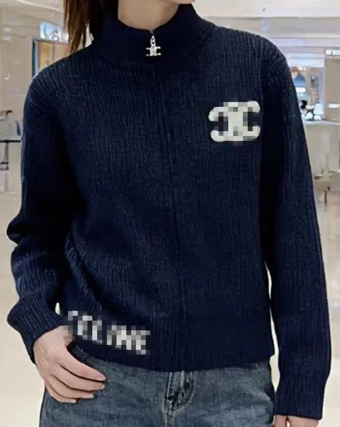 Designer women's letter embroidered high neck knitted cardigan top new designer sweater 02f