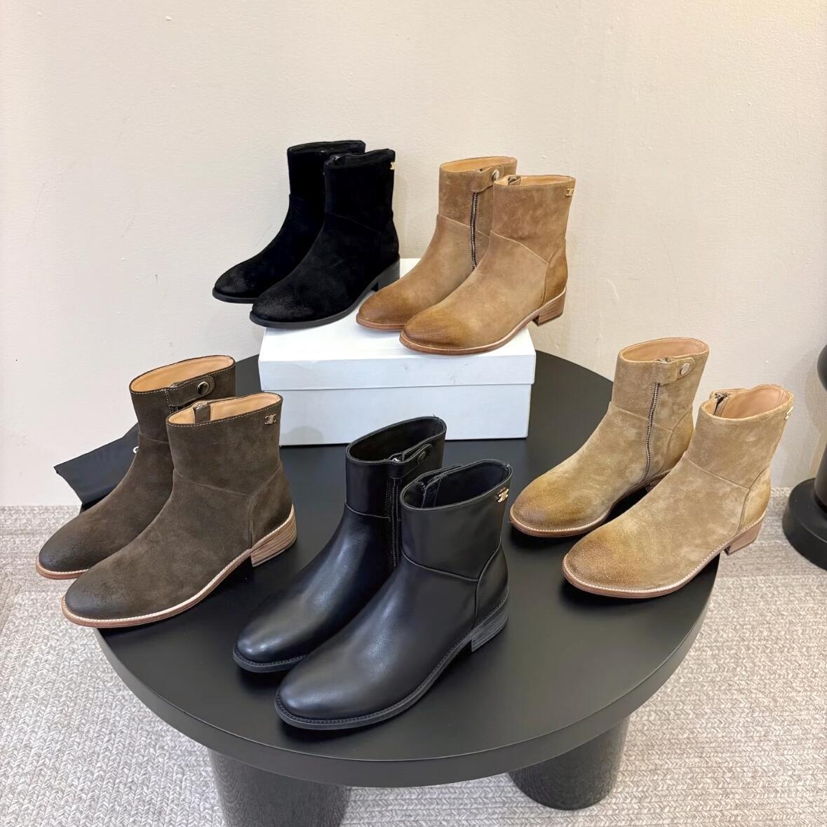 Vintage Half Ankle Boots Fashion High boot 1 1 Designer Celinda Women Knee Side Zipper Roman Booties 10a luxury Suede Round Toe Autumn Winter Low He