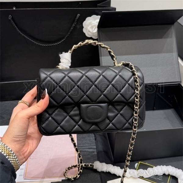 23K Designer Classicc Flap Mini Top Handle Bag Vanity Case Diamond Quilted Leather Interwoven Chain Gold Turn Lock Flap Closure Women Shoulder Cross