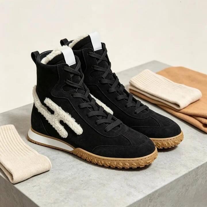 Casual Shoe Woman Designer Luxury Sneaker Trainer Runner Suede Fur High Top Lace Up Street Wear Sport Athletic Model Winter Snow Flat Work Party Fas