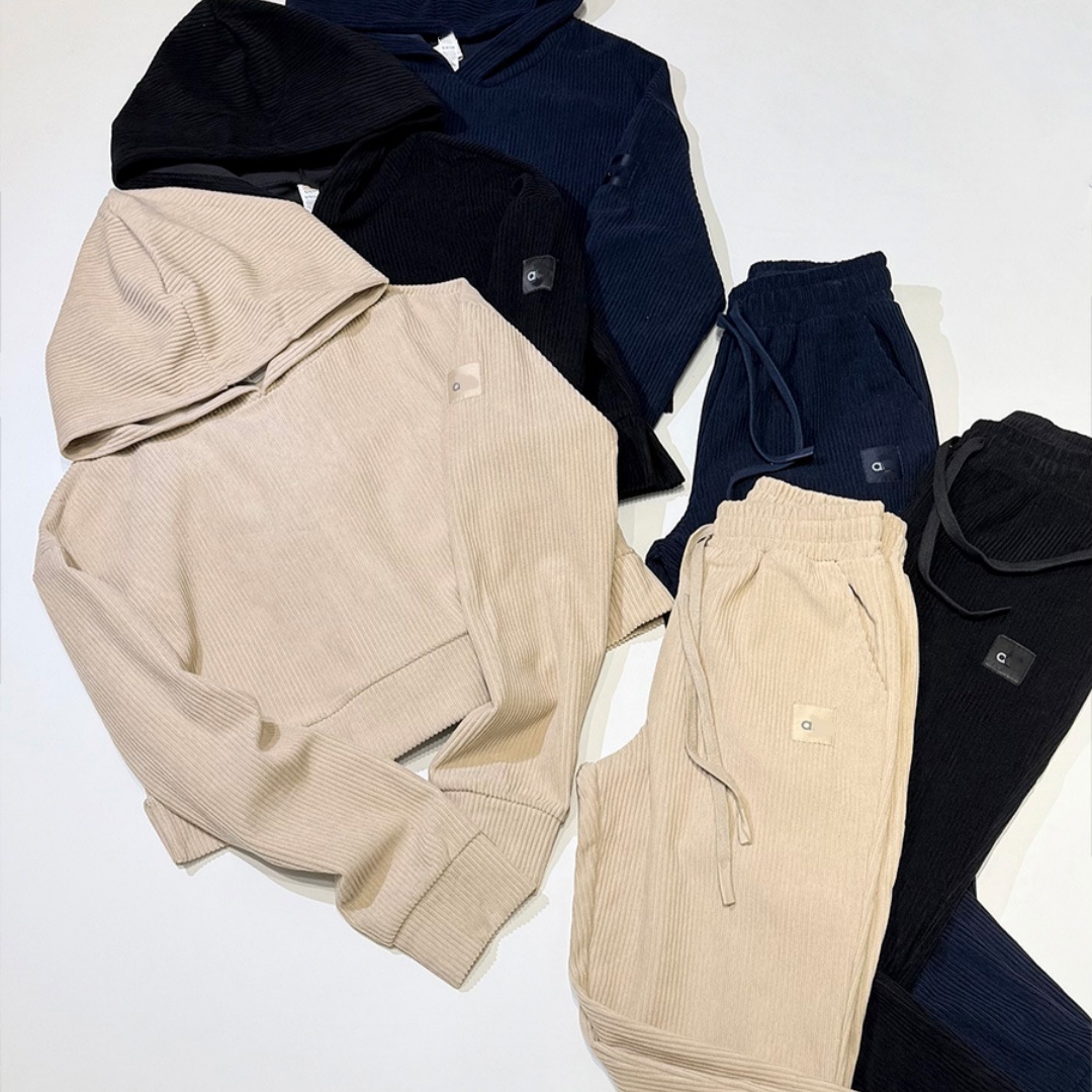 2872A Ensemble à capuche en velours côtelé taille haute pour femmes, costume décontracté, coupe ajustée, sweat à capuche de Yoga et pantalon coup
