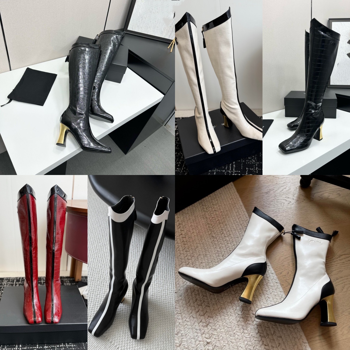 Shoe Designer Woman Luxury Tall Boot Smooth Leather High Heel Formal Dress Indoor Gold Modern Block Party Night Club Winter Professional Metallic St