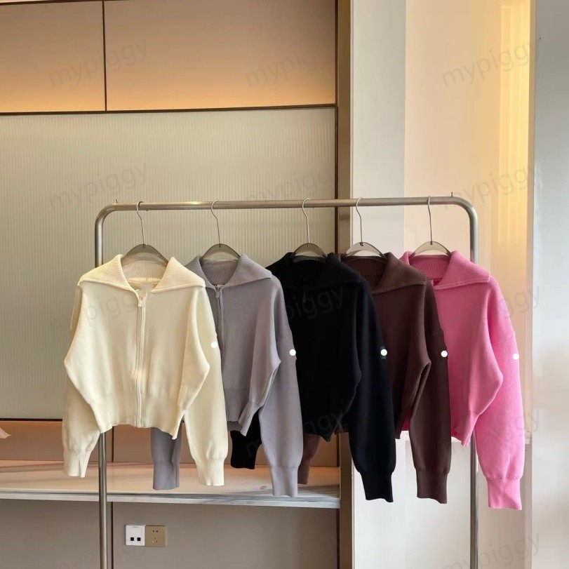 Ensemble de tricot de créateur pour femmes, vestes courtes à fermeture éclair complète, cardigan de yoga, pantalon de survêtement à jambes larges