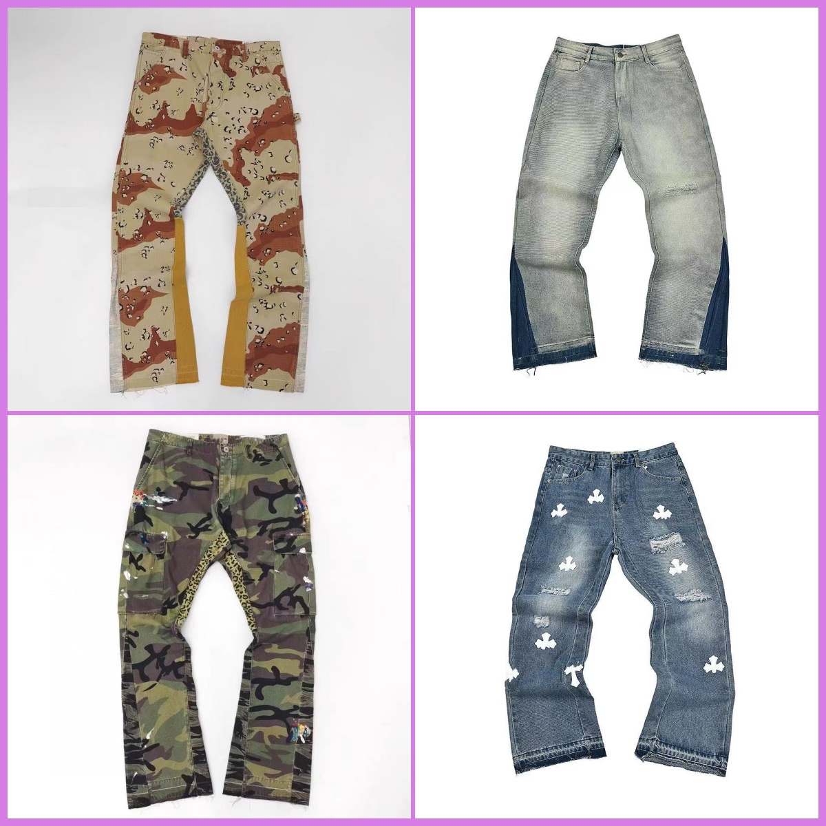 Luxury Cross border foreign trade trendy brand Ga vintage distressed splatter dye jeans high street straight wide leg trousers for men
