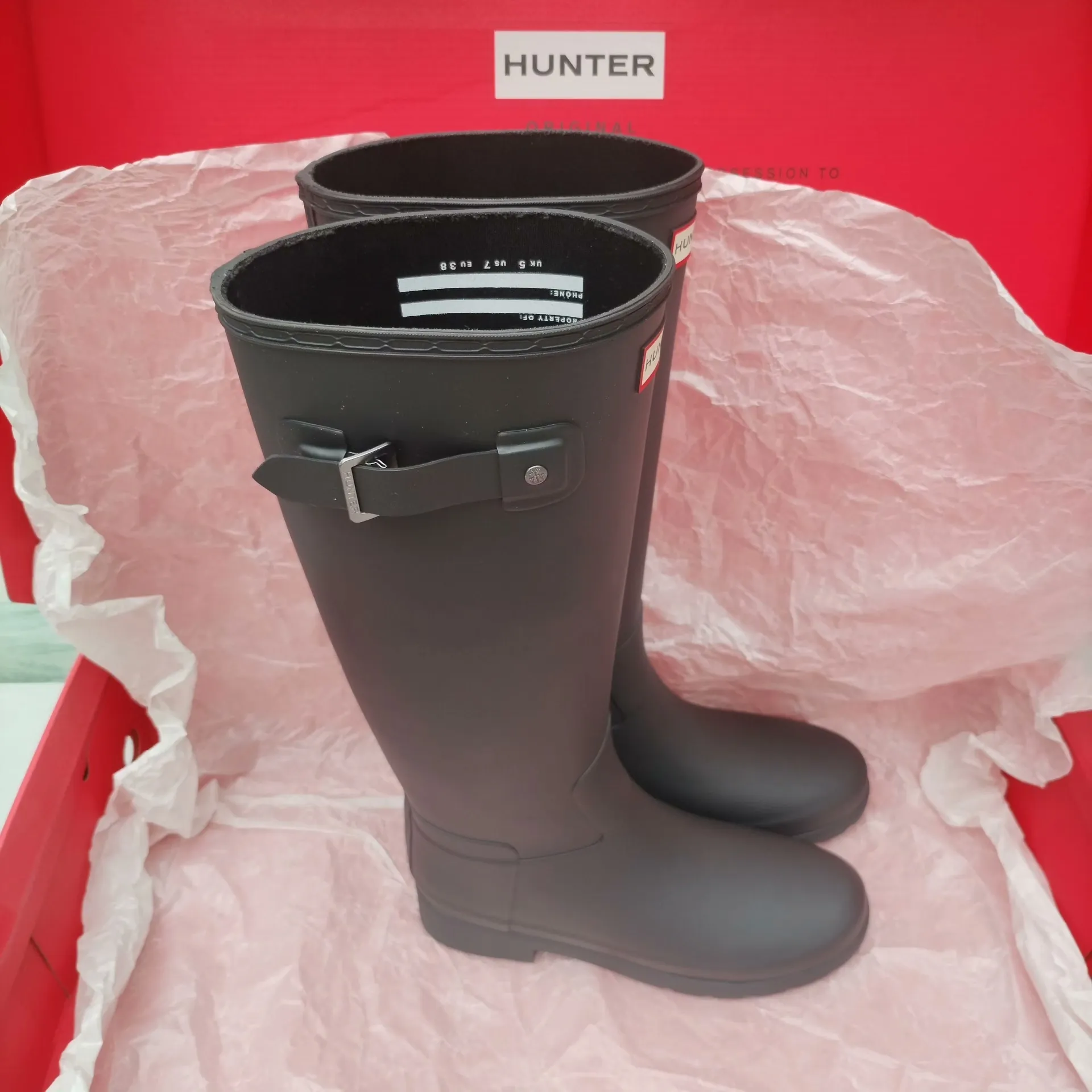 Hunters Femmes Haute Wellington Rouge Welly Bottes Boucle Côté Caoutchouc Étanche Wellies Boot Mode Chaussures De Pluie En Plein Air Femme Plusie
