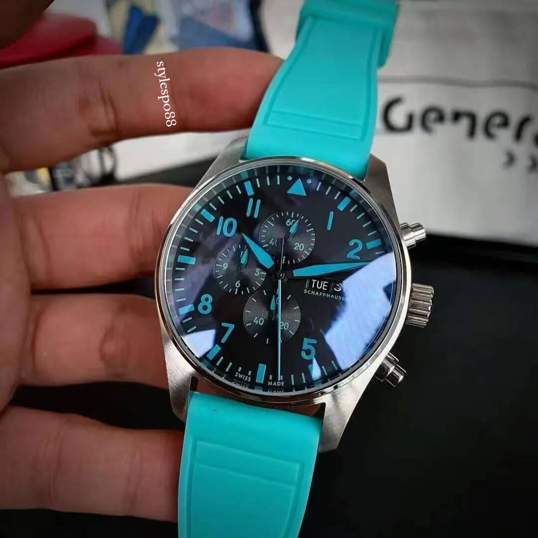 New color green tape Watches Men Top Gun Watch Super Chronograph Menwatch TOP Quality Mechanical Movement Reloj Chronomate All Dial Work Uhren Date