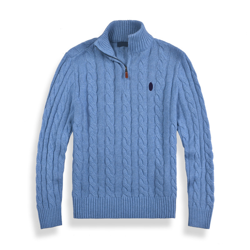 mens winter standing collar cable knit sweater with pony logo warm wool blend pullover
