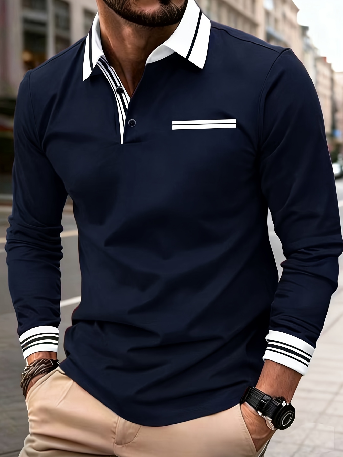 Designer Men's new color blocked hot selling with faux pocket design soft fabric breathable polo shirt for outdoor leisure and 1e