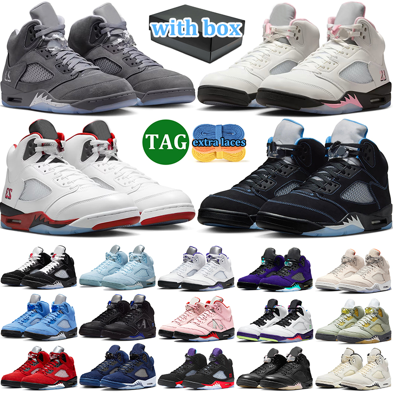 with box 5 5s basketball shoes men women designer sneakers outdoort comfort sports trainers vintage streetwear shoe Wolf Grey Black Carolina Fire Re