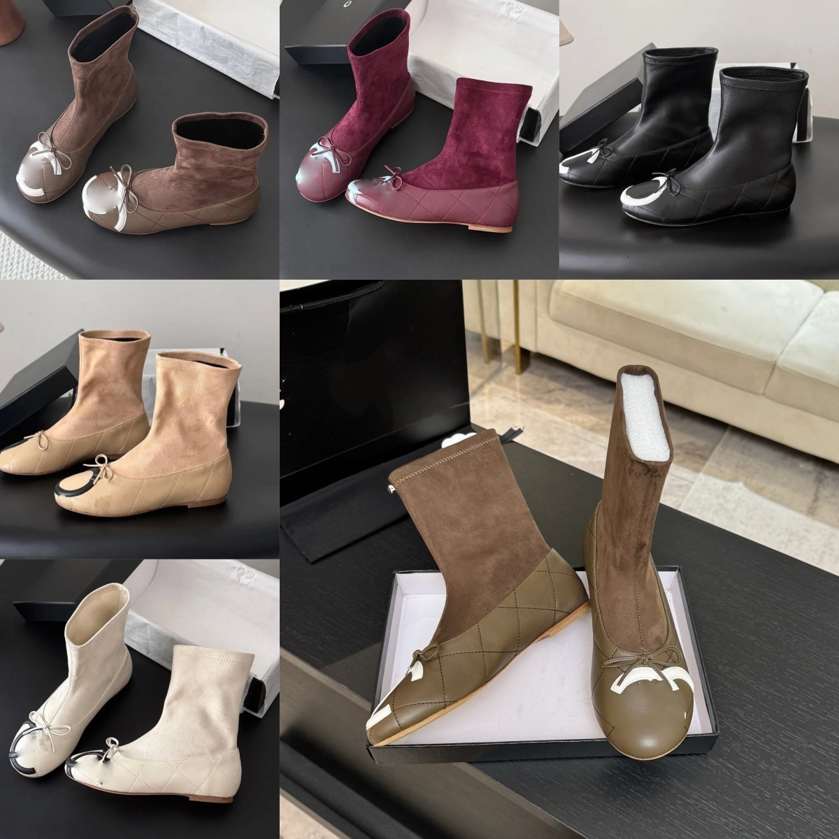 Woman Boot Luxury Designer Shoe Ballerina Flat Bow Patent Quilted Round Toe Party Night Club Dress Fashion Stylish Gold Black Low Heel Modern Rubber
