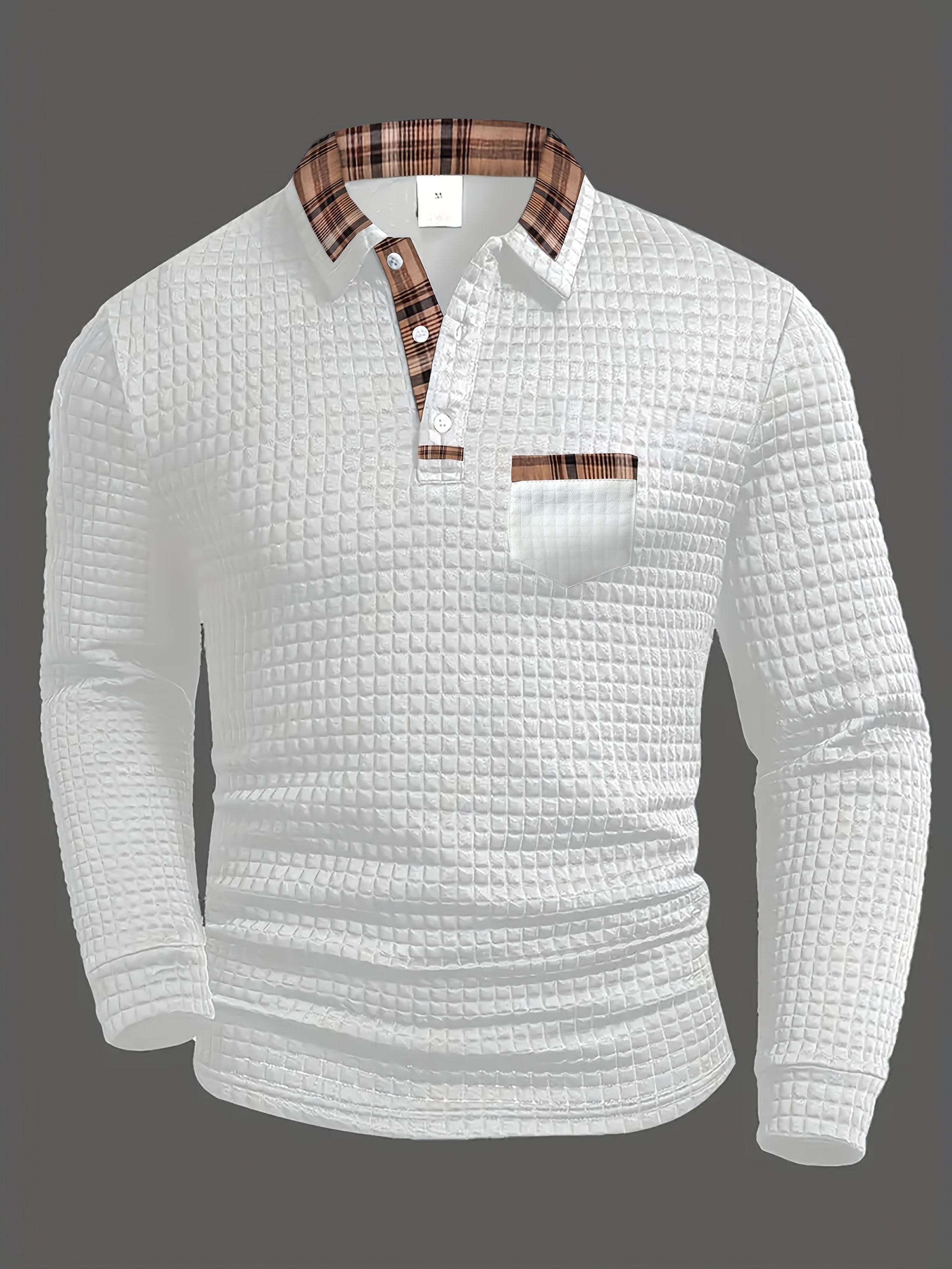 Designer New casual buttoned patchwork plaid long sleeve outdoor polo shirt 36