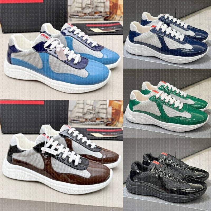 america cup shoes designer P sneakers mens womens classic casual running shoe bright matte leather nylon mesh white black green cups sport runner tr