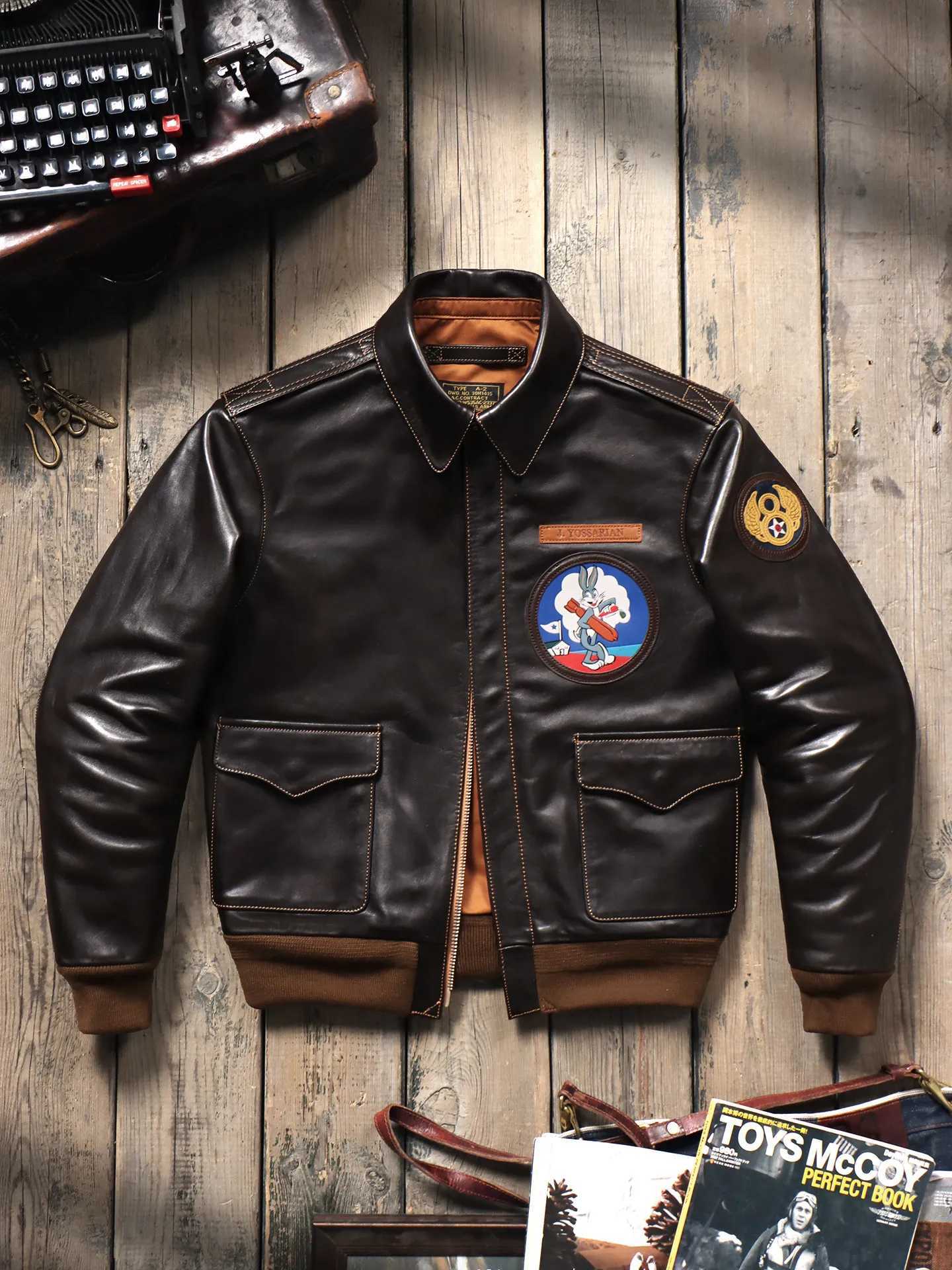 Grain Full Tailor Vegetable Brando Tanned Horsehide Classic A2 Men's Retro Genuine Leather Aviator Jacket C260829 C260904
