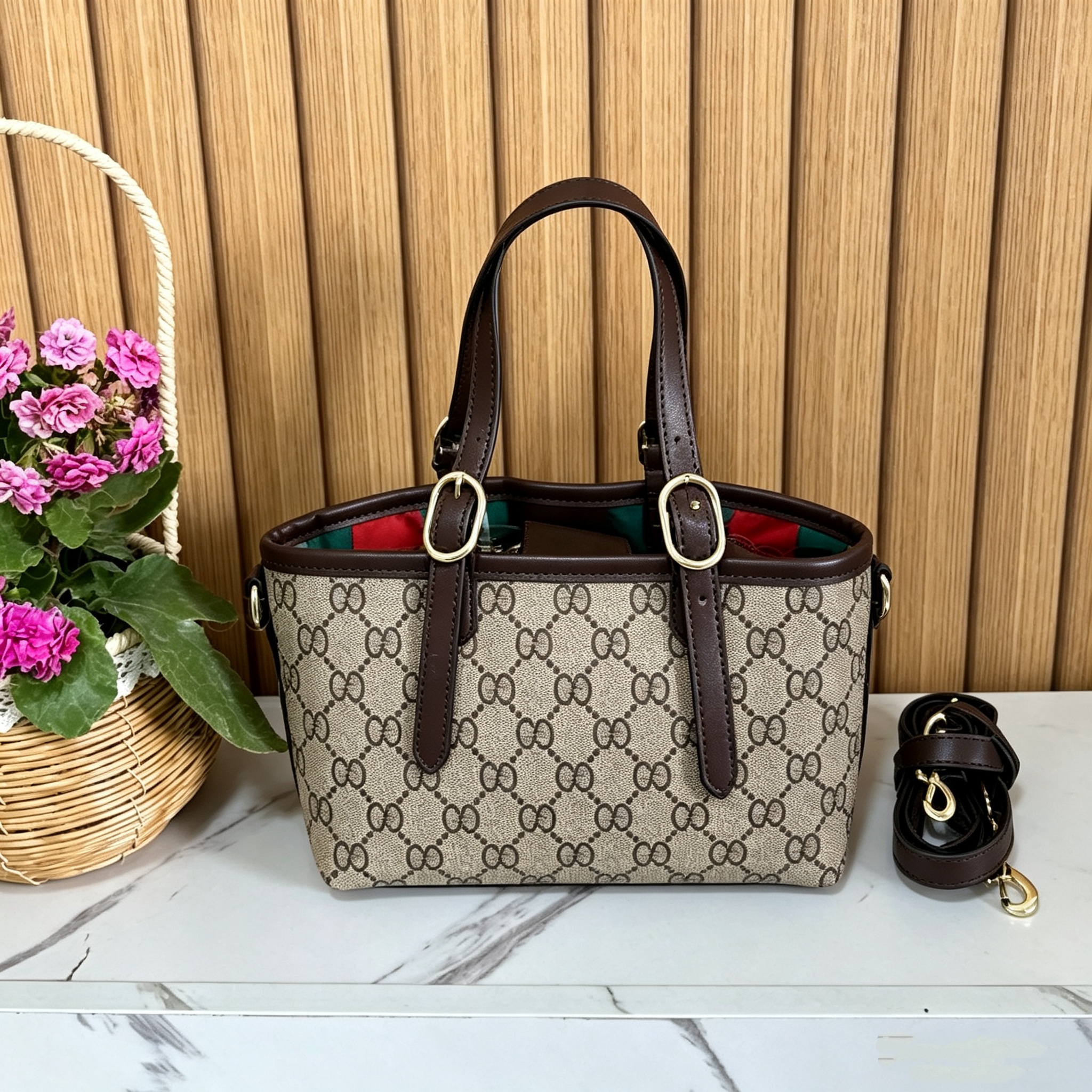 2026 new top Luxury Vintage Print Mini Women Tote Bag PU Leather Top handle Handbag Removable Strap Crossbody Shoulder Purse Shopping bag wallet