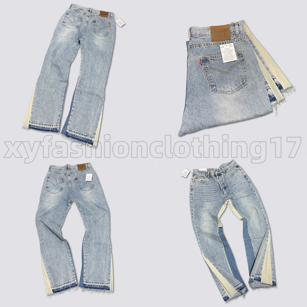 GallryDep Vintage Washed Patchwork Denim Flared Jeans Unisex Loose Fit Street Denim Pants Distressed Cotton Bottoms For Young Men Women 9c 23