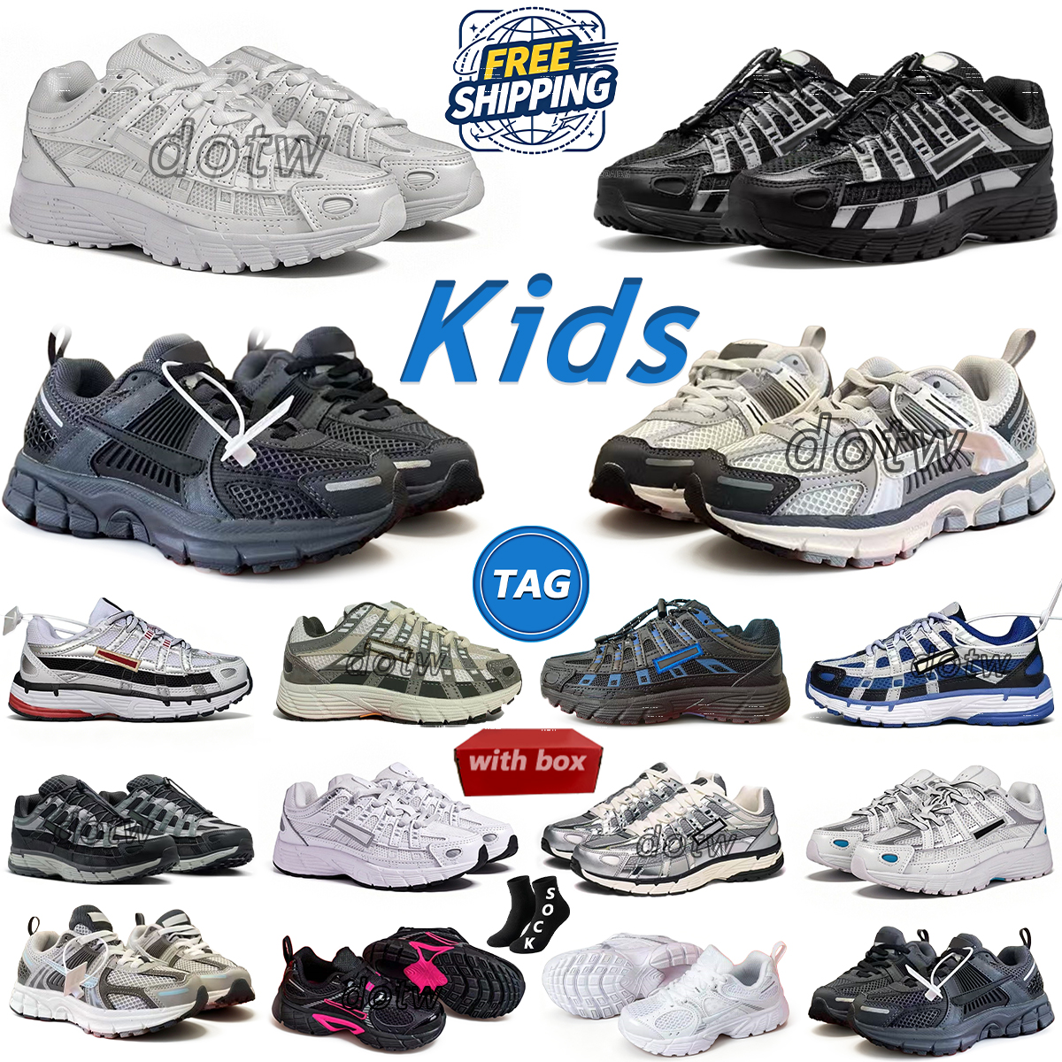 Free Shipping Kids Shoes P6000 Kids Shoe Vomero 5 Toddler Black Cat University Blue Bred Boys Girls Basketball Pour Enfants Athletic Sneakers Shoes