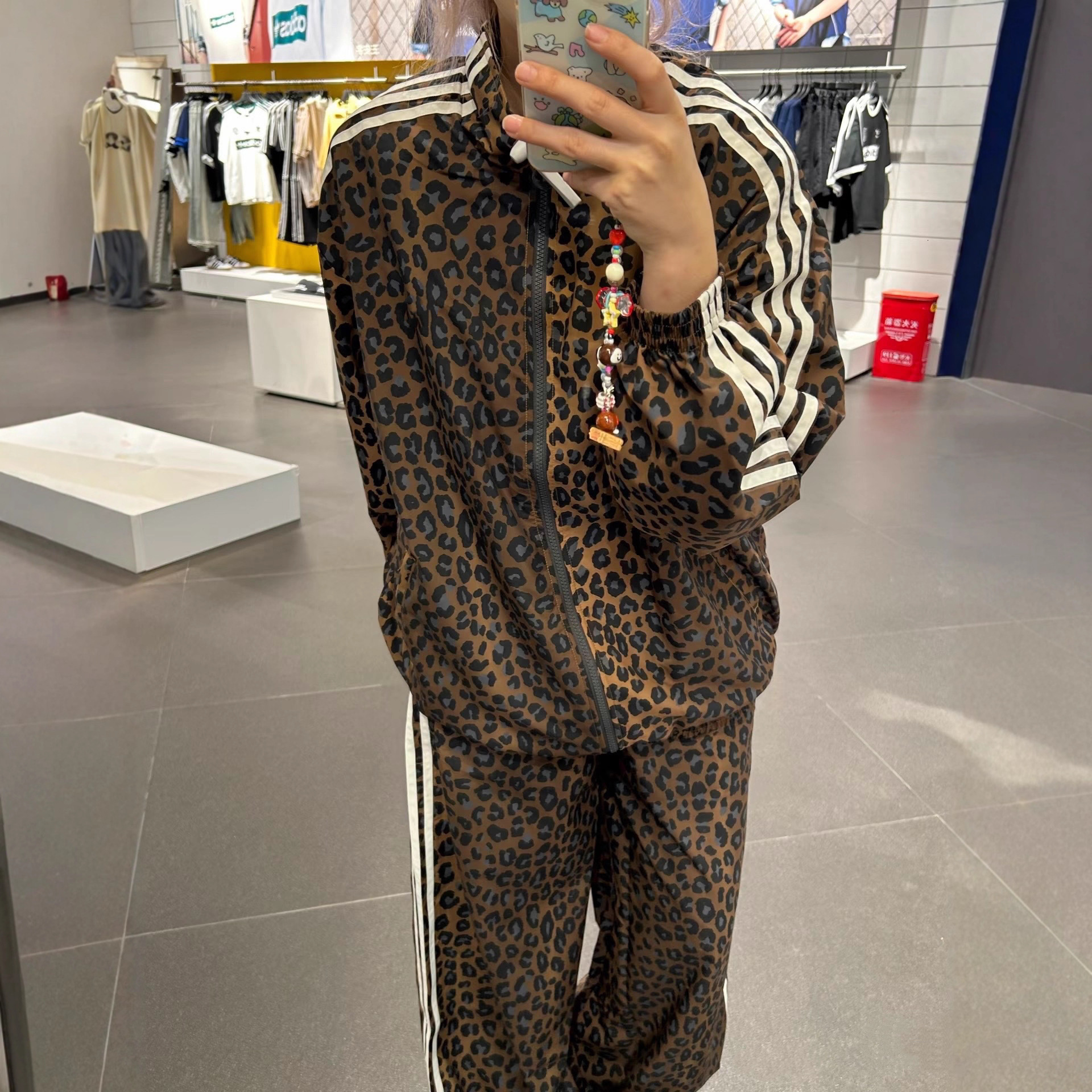 3 Rayures Dégradé Imprimé Léopard 2 Pièces Ensemble Veste De Mode Décontractée Pantalon Long Droit Streetwear Survêtement Tenue Unisexe Printemps