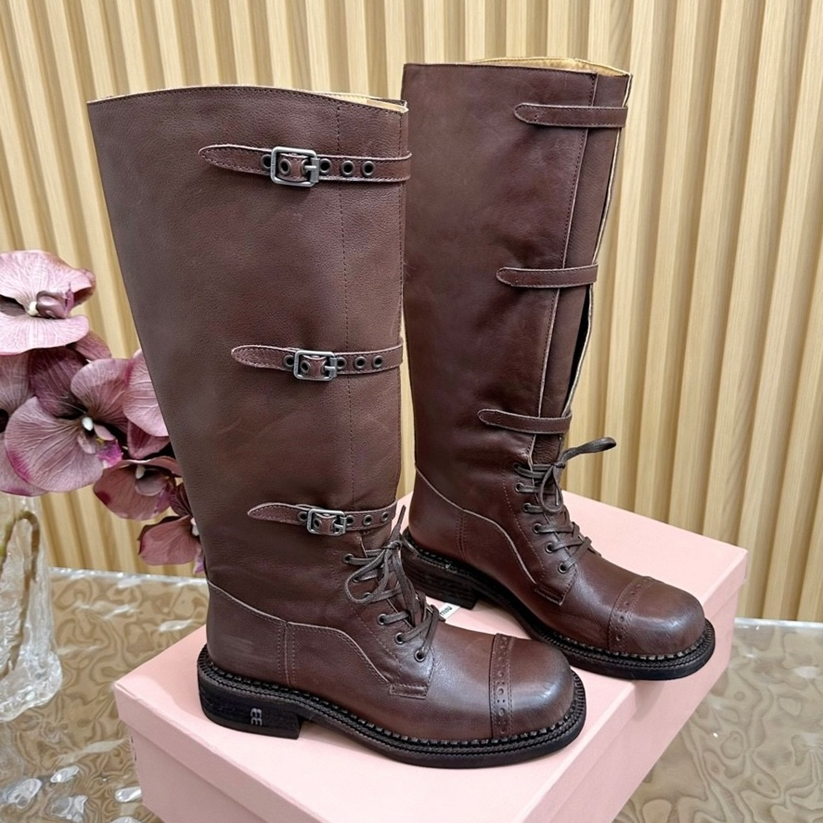 Vintage Distressed Knight Boots 2026 New Style Square Leather Belt Buckle Melard Fan Car Women's Boots