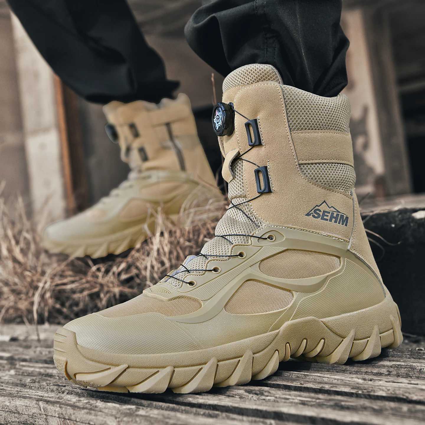 Men's Outdoor Hiking Boots Thick-Soled Non-Slip Lace-Free Outdoor Boots Men's Hiking and Trekking Boots Q260907