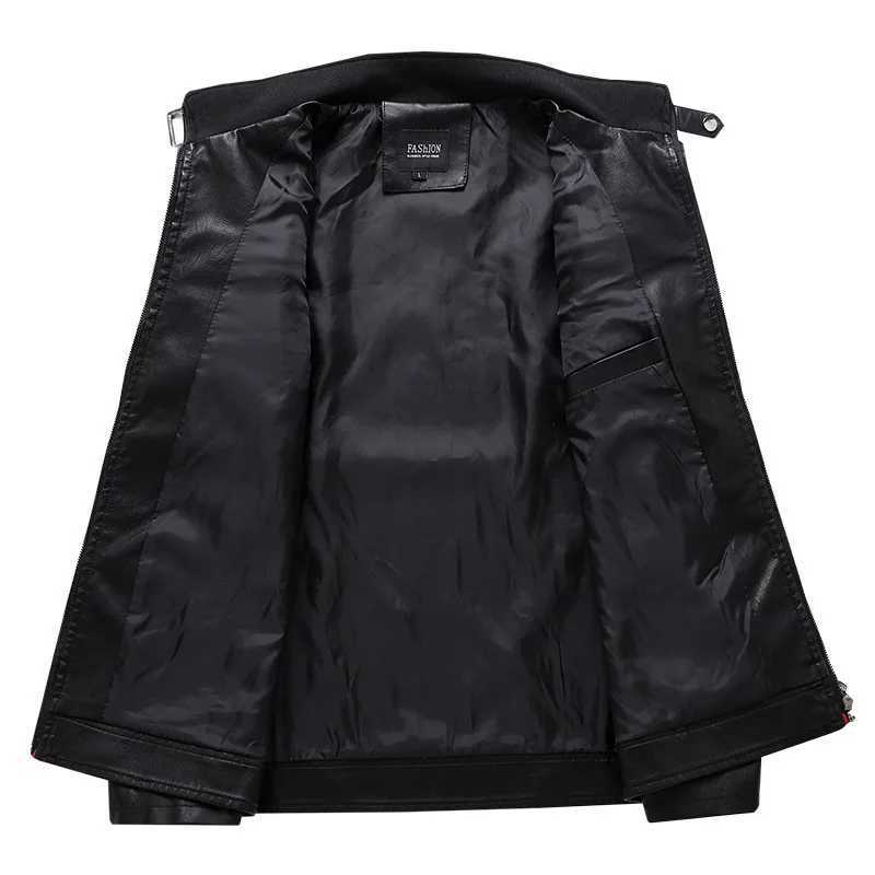 Collar Autumn Men's Color Block Stand PU Jacket Black Faux Leather Jackets Spring Casual Coat Asian Size Loose Fit Top D260902 69