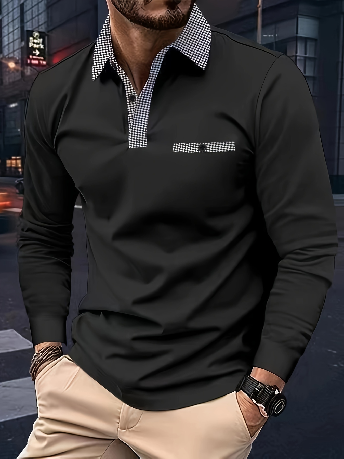 Designer Men's Novelty Long Sleeve Polo Shirt 9b