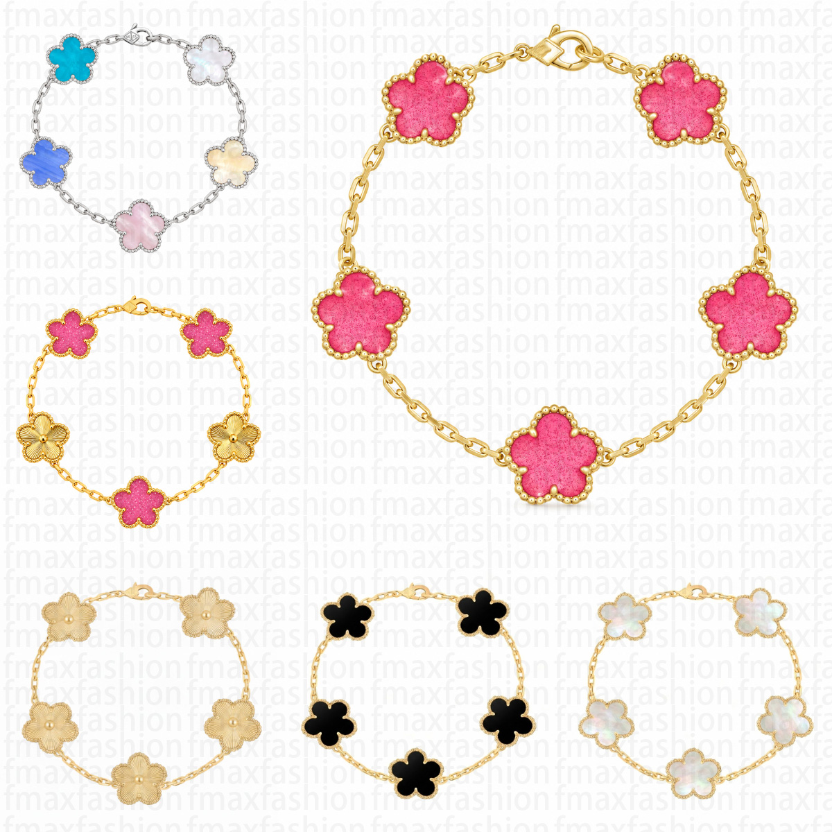 Pink Clover Bracelet Bracelets Designer For Women Luxury Jewellery Designer 5 Motifs Flower Link Charm Bracelet Plated Jewelry