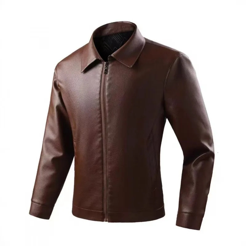 Men's Leather Jacket Faux Top Turndown Collar Long Sleeves Versatile for Casual Business and Holiday Outings No Ironing Required Easy to Care 2