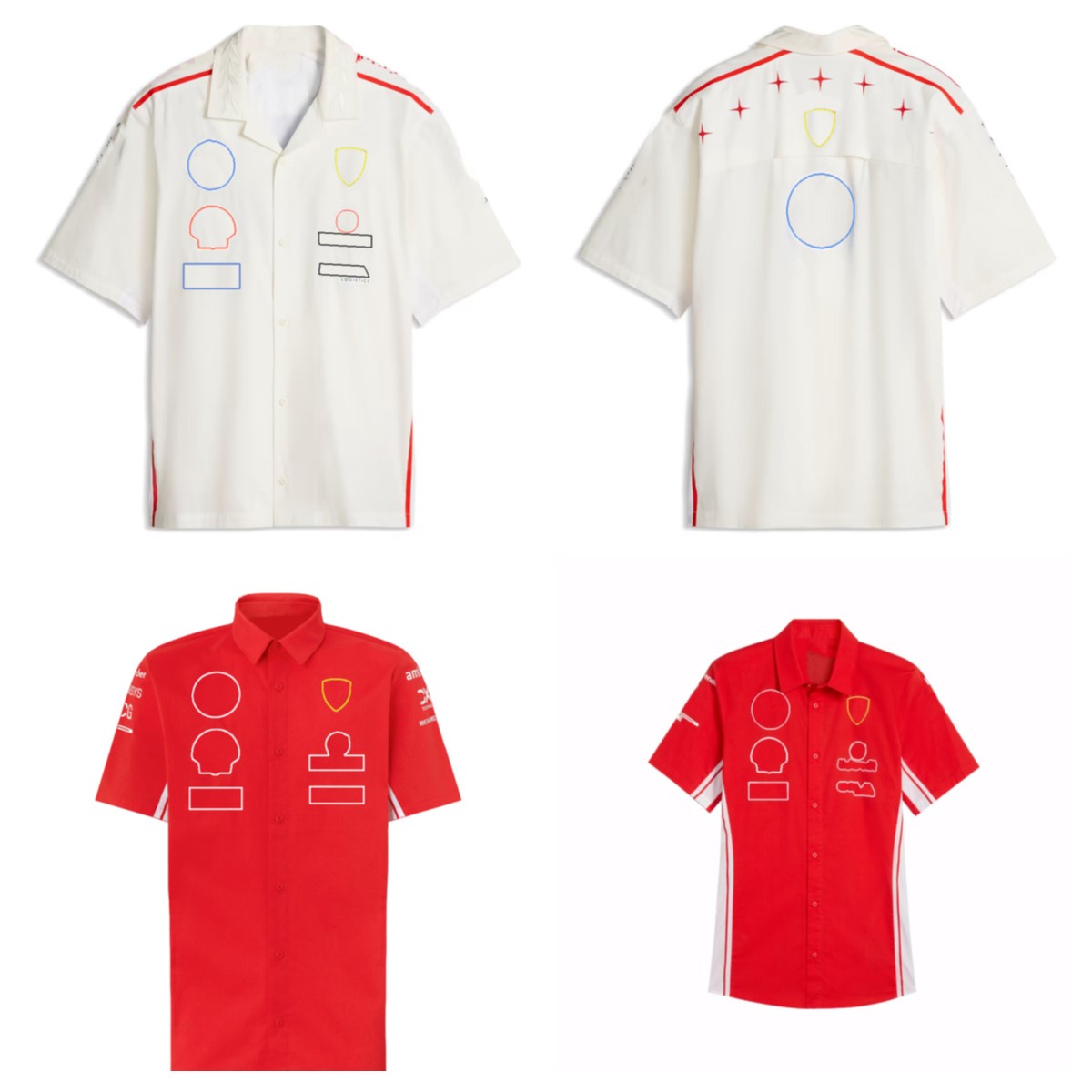 High quality 2026 F1 racing style men's and women's lapel short sleeved shirt with red and white dual color printed racing fan replica but