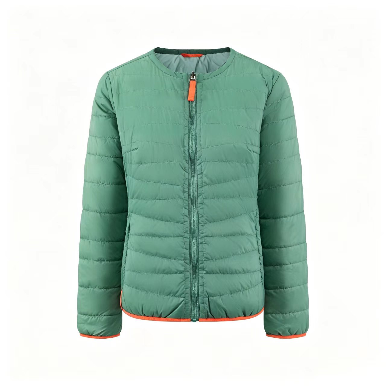 Factory Direct Womens Round Collar Lightweight Puffer Jacket Colorful Zipper Short Liner Coat Loose Portable Warm Outerwear