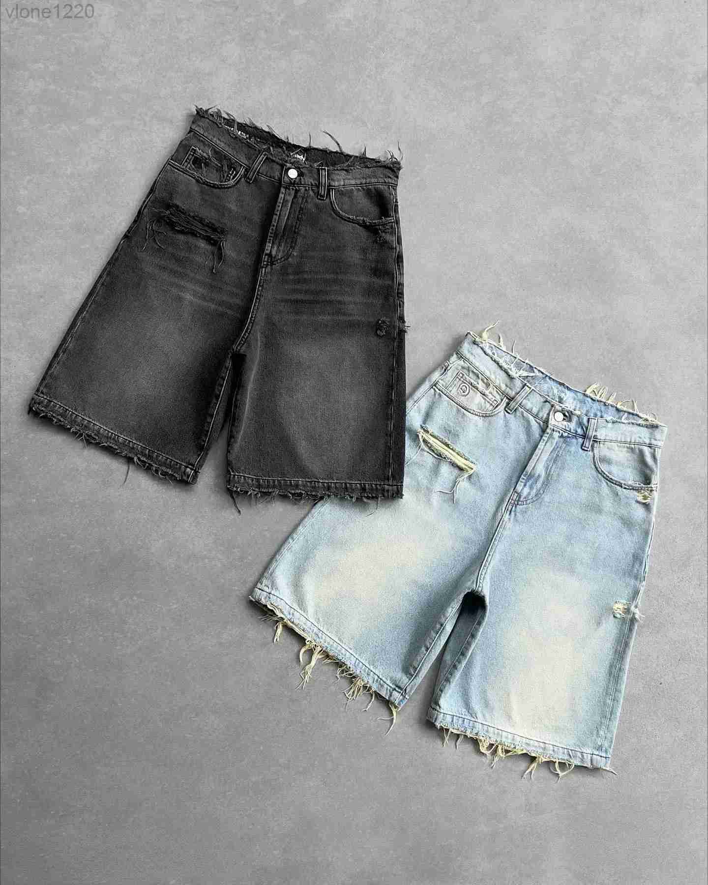 Designer pants men jeans shorts denim pants Black Punk Washed Denim Shorts Men Summer Hip Hop Ripped Hole Raw Edge Jorts Y2k Retro Street baggy jean